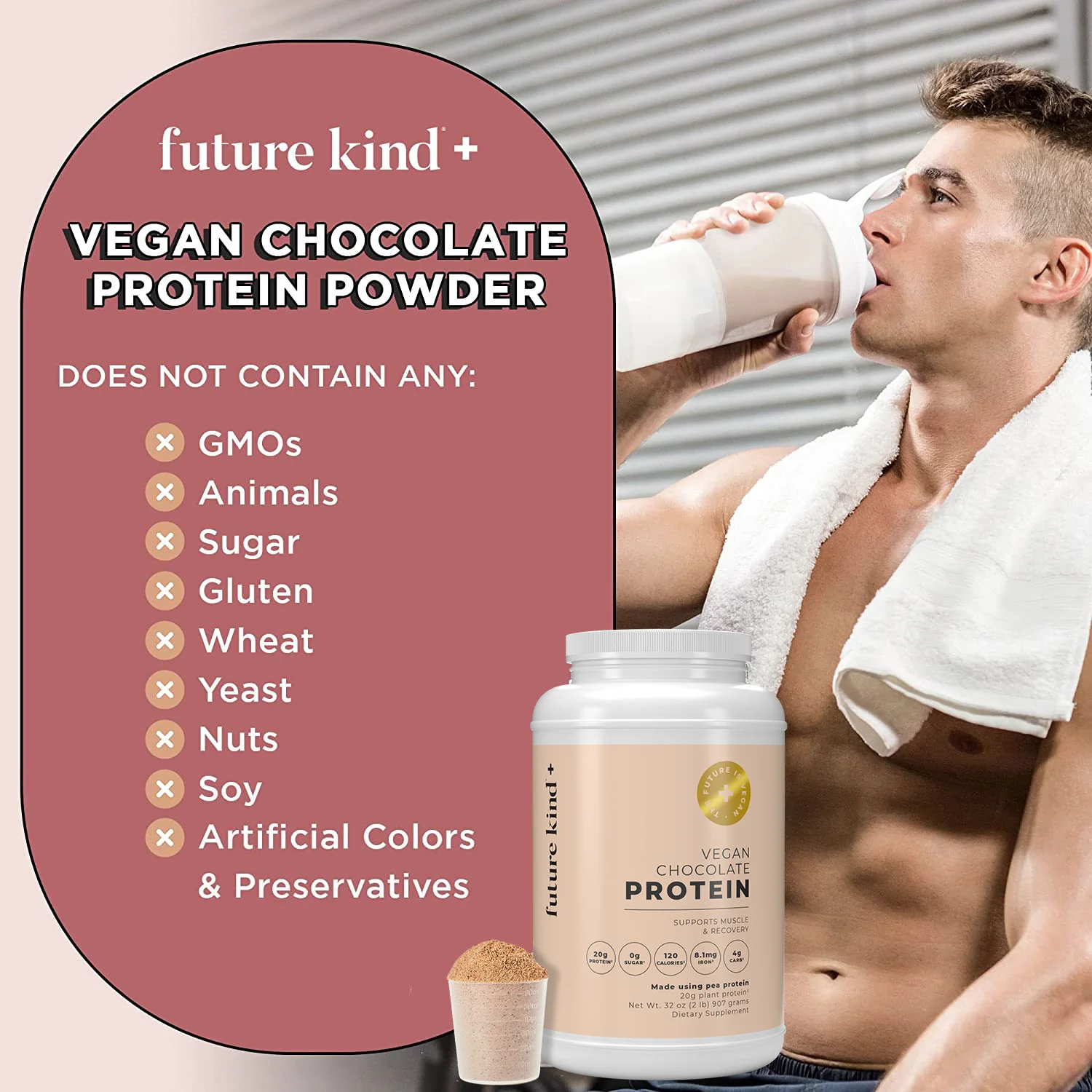 Future Kind+ Vegan Protein Powder - Chocolate Flavored 4 Future Kind+ Vegan Chocolate Protein Powder - free from