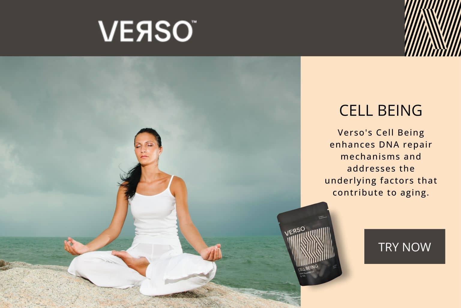 Verso Cell Being enhances DNA repair mechanisms and addresses the underlying factors that contribute to aging.