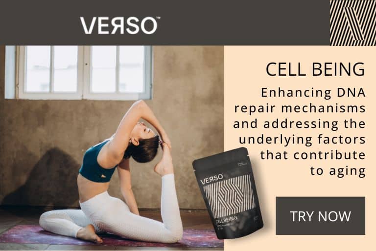 Verso Cell Being enhances DNA repair mechanisms and addresses the underlying factors that contribute to aging.