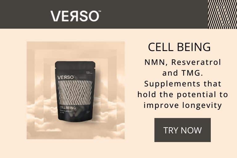 Verso Cell Being is a synergistic mix of molecules that supports cellular energy to promote DNA repair and maintain metabolic homeostasis by raising NAD+ levels