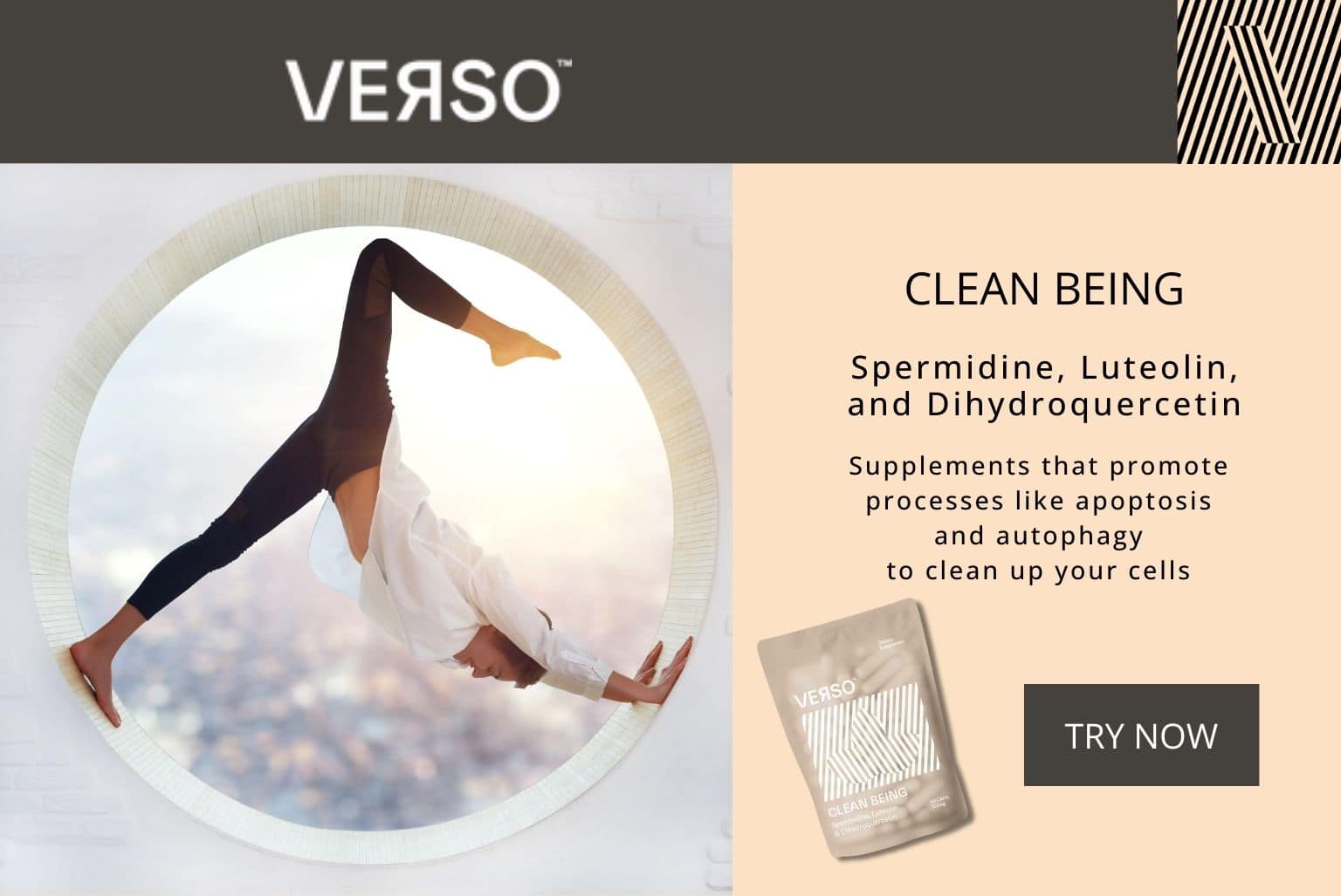 Verso Clean Being supplements promote processes like apoptosis and autophagy to clean up your cells.