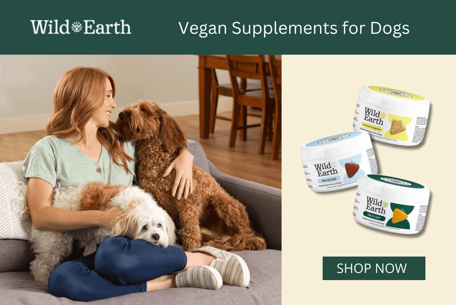 Click here to get Wild Earth plant-based food and supplements for your dog