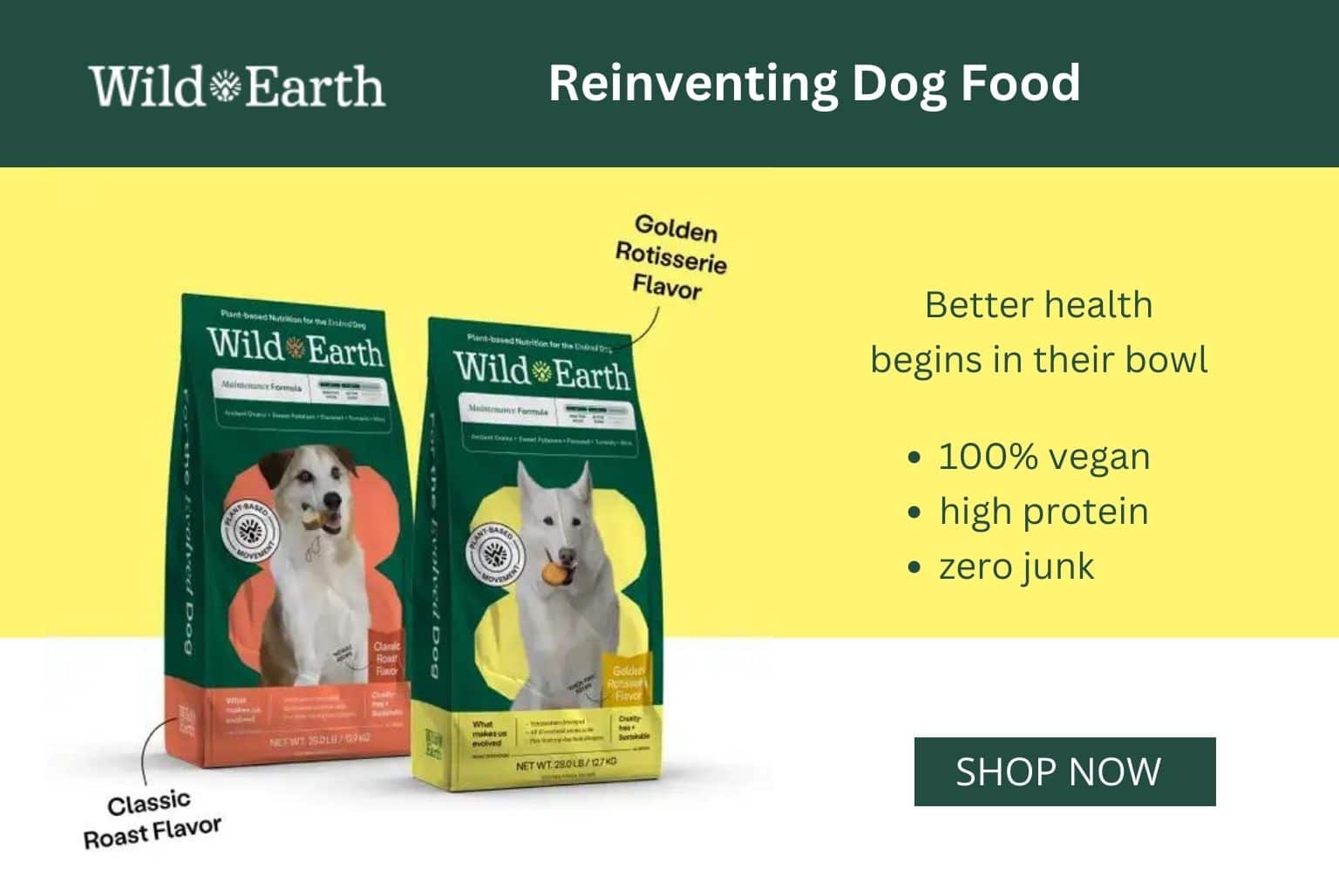 Click here to get Wild Earth plant-based food and supplements for your dog