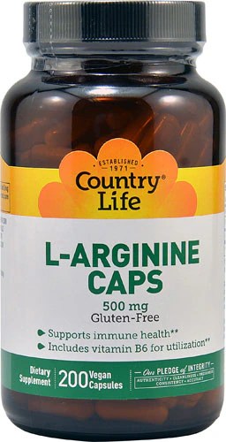 Country Life L-Arginine Caps 500 mg - 200 Vegetarian Capsules