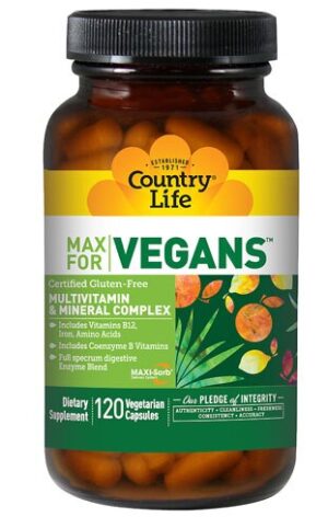 Country Life Max for Vegans Multivitamin & Mineral Complex 120 Vegan Capsules