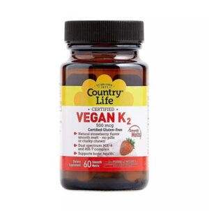 Country Life Vegan K2 Strawberry 500 mcg - 60 Lozenges