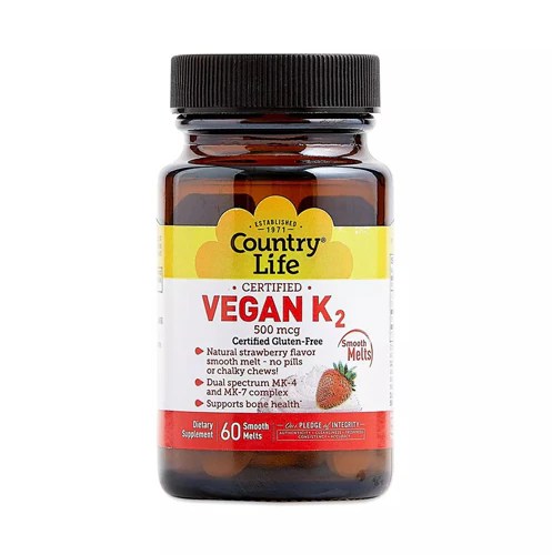 Country Life Vegan K2 Strawberry 500 mcg - 60 Lozenges 1 Country Life Vegan K2 Strawberry 500 mcg - 60 Lozenges