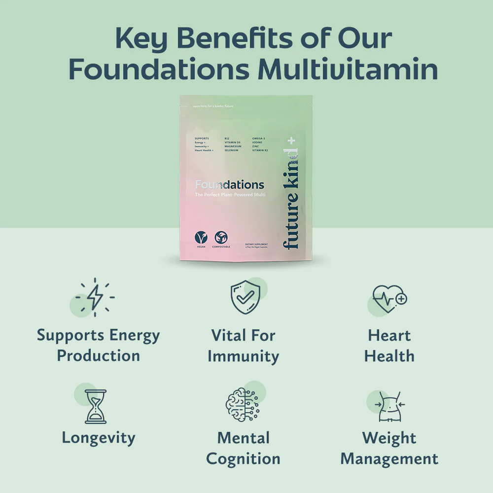 Future Kind+ Foundations - The Perfect Multivitamin for Plant-Eaters 5 Future Kind Foundations Perfect Plant-Powered Multi - benefits